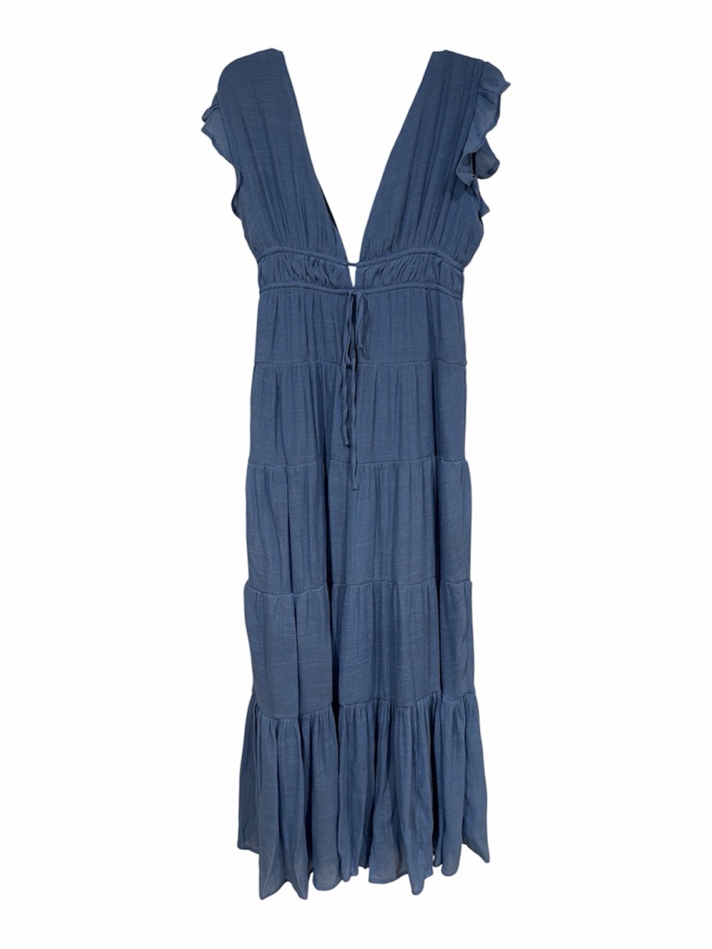 Fashion Nova Blue Tiered Maxi Dress with Deep V